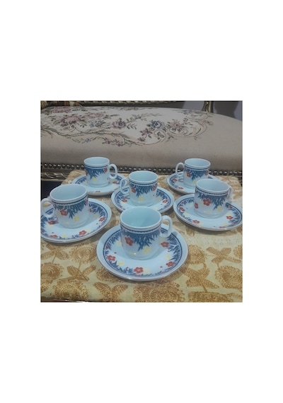 Antika China Damgalı Fincan Takımı Lacivert Lacivert