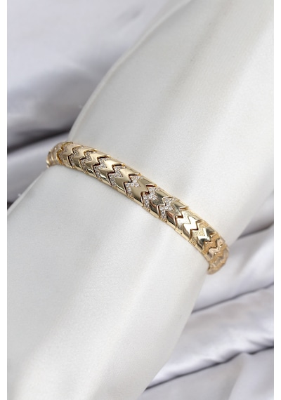 Cm Kalın Yılan Model Zirkon Taşlı Vıp Seri Gold Renk Pirinç Kadın Bileklik Altın