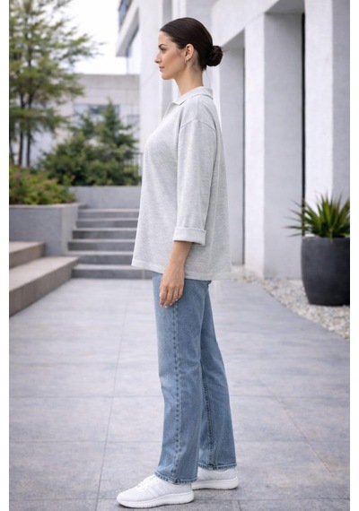 Alexander Gardi Alexandergardı V Polo Yaka Oversize Bluz Gri