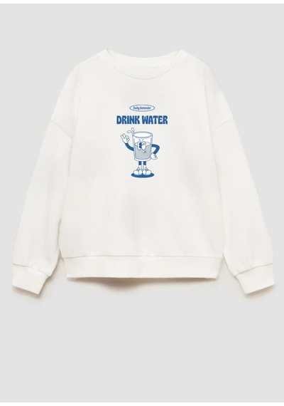 Monila Unisex Baskılı 3 İplik Kumaş Bisiklet Yaka Sweatshirt Ekru