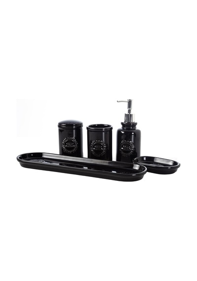 Barnes 5'li Kutulu Banyo Seti Parlak Siyah Sku: Smg8690010210258 Açık Bej