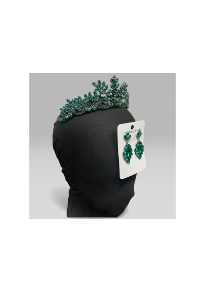 Majestic Blossom Crown - Gelin Kına After Taç Ve Küpe Yeşil - 797153335 Yeşil
