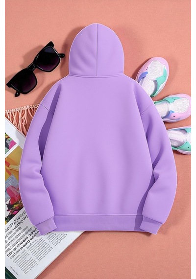 Uyguntarz Unisex W Baskılı Oversize Sweatshirt Lila