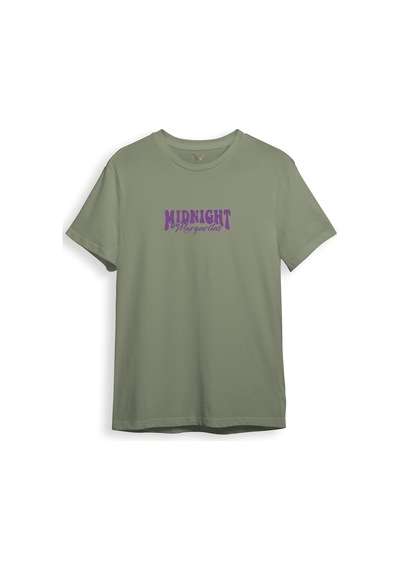 Midnight Margaritas Ön Ve Arka Baskılı %100 Pamuk Unisex Regular Fit T-shirt Haki