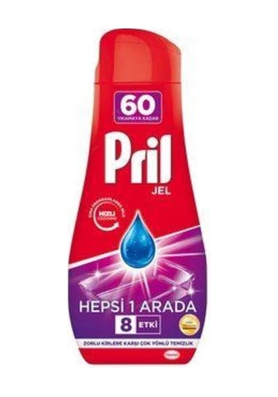 Pril Hepsi Bir Arada 8 Etki Jel Bulaşık Makinesi Deterjanı 60 Yıkama 1080 ML