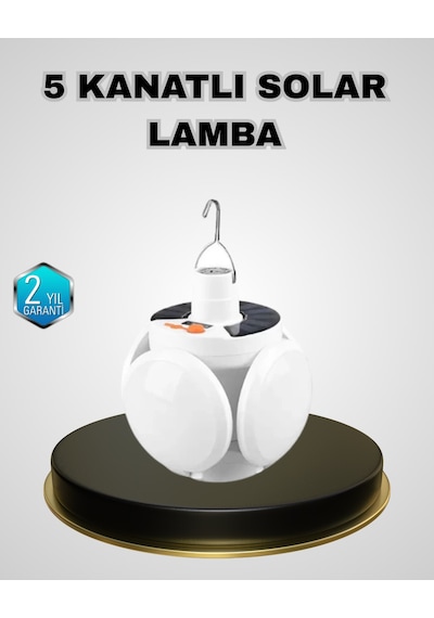 5 Kanatlı Solar Kamp Lambası Usb Şarjlı, Taşınabilir, Ip65 Su Geçirmez Bahçe Lambası Çok Renkli