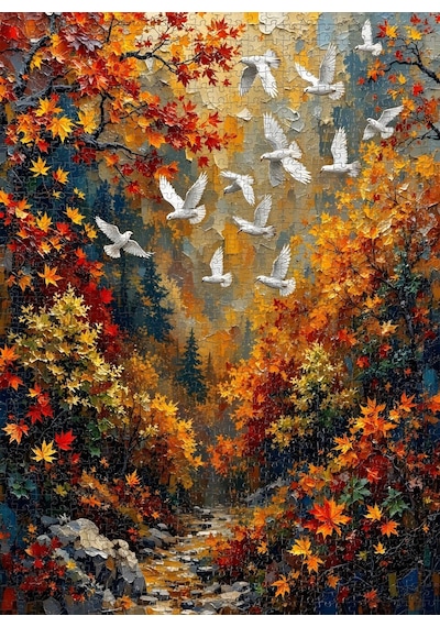 Nova Puzzle 1000 Parça Beyaz Kuşların Dansı Puzzle - Uçuşan Beyaz Kuşlar