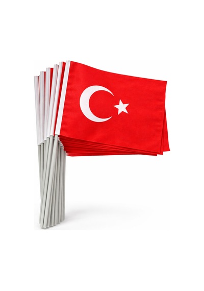 50 Li Plastik Sopalı Alpaka Bez Türk Bayrağı 20x30 Cm Okul Ve 23 Nisan Kutlamaları İçin Tek Ebat