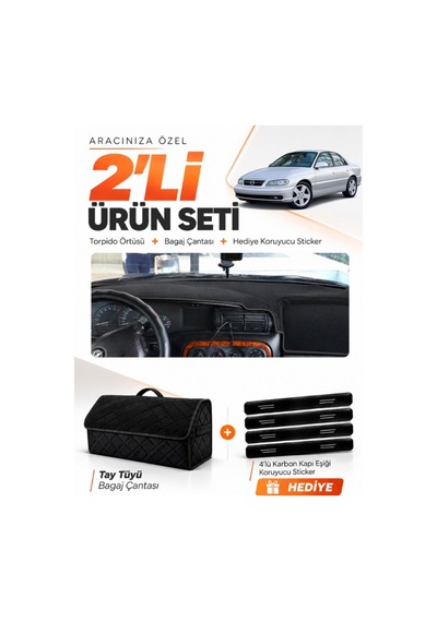 Opel Omega 1993-2003 Uyumlu Torpido Örtüsü + Tay Tüyü Bagaj Çantası + Sticker Seti - Siyah