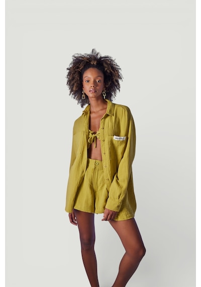 Holly Lolly Oversize Model Düğme Kapamalı Playa Gömlek Yeşil