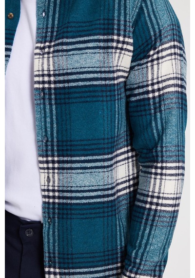 Tudors Erkek Slim Fit Dar Kesim Kareli Kışlık Oduncu Gömlek-42374 Petrol
