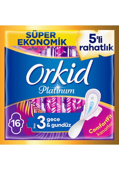 Orkid Platinum Hijyenik Ped Gece Süper Ekonomik Paket 16 Ped