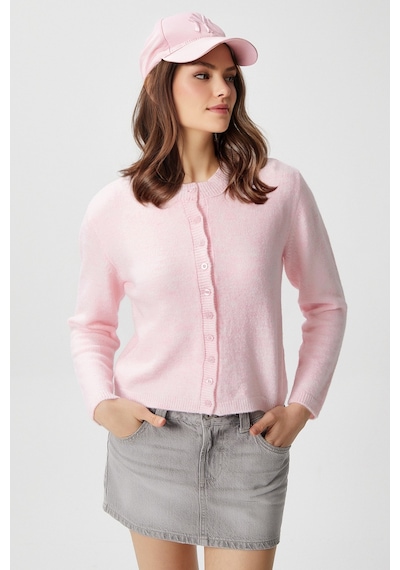 Ritnice Kadın Nina Bisiklet Yaka Pembe Basic Hırka Pembe