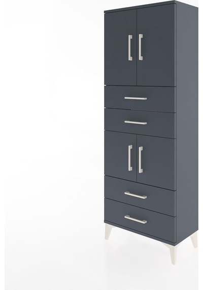 Arges Dolap 3 Raflı 4 Çekmeceli 4 Kapaklı 60x30x163 Antrasit-... Antrasit