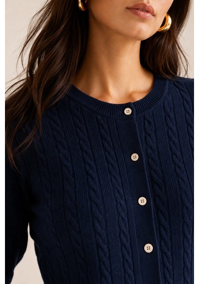 Ferraro Lacivert Pamuk Karışımlı Mevsimlik Kadın Triko Hırka