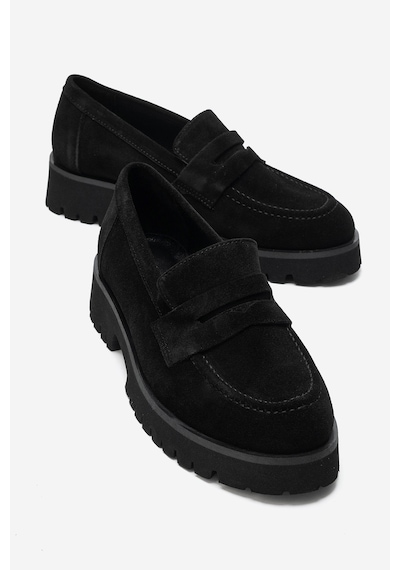 Luvi Shoes Vıonel Siyah Süet Hakiki Deri Kadın Loafer Ayakkabı