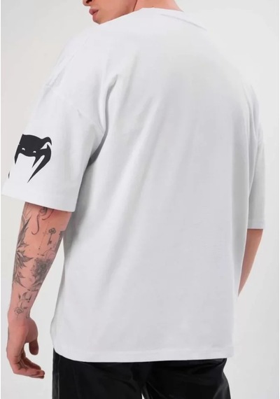 Modi Unisex Bisiklet Yaka Baskılı Oversize T-shirt - Beyaz - Mymg108584