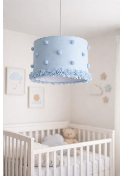 Bebek Odası Avize 30x20 Cm El Yapımı Çiçek Detaylı Tasarım Avize Mavi