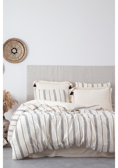 Ecocotton İzgi Çift Kişilik Nevresim Takımı %100 Organik Pamuk Müslin Siyah 200x220 Cm-2262 Siyah