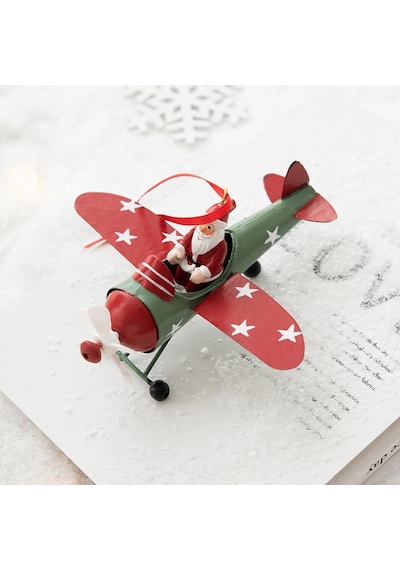 1 Adet 13cm Metal Uçakta Noel Baba Ağaç Süsü
