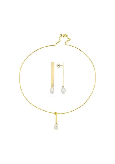 10,5 Mm Doğal İnci Choker Küpe Kolye İkili Set