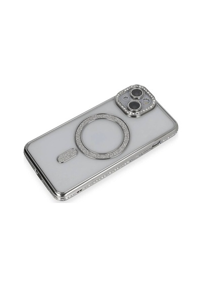 Apple İphone 13 Kılıf Joke Simli Magneticsafe Kılıf - Gümüş Evimdeyokyok
