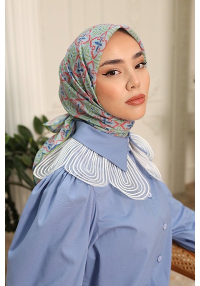 Silk Home Pusula Desen Soft Pamuk Eşarp Buz Mavisi