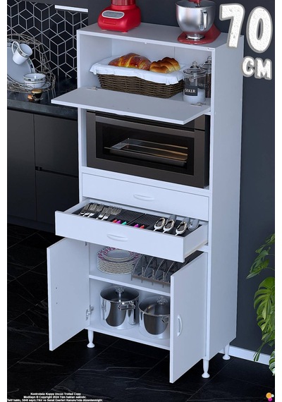 Mila 70 Cm Fırın Uyumlu Açık Raflı Kahve Köşesi Mutfak Kiler Banyo Dolabı 2 Çekmece 3 Kapaklı Dolap Beyaz Mila 70 Cm Fırın Uyumlu Açık Raflı Kahve Köşesi Mutfak Kiler Banyo Dolabı 2 Çekmece 3 Kapaklı Dolap Beyaz