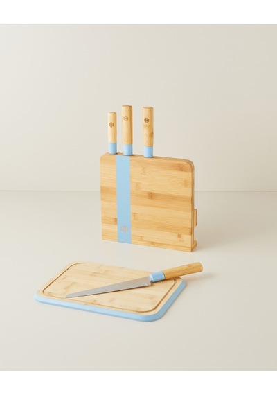 English Home Shelby Bambu 6 Parça Kesme Tahtası Bıçak Seti 38x25 Cm Mavi