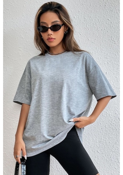 Unisex Kelebek Sırt Baskılı T-shirt Gri
