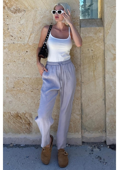 Madmext Gri Ayarlanabilir Bel Rahat Kesim Pantolon Mg2161 Gri