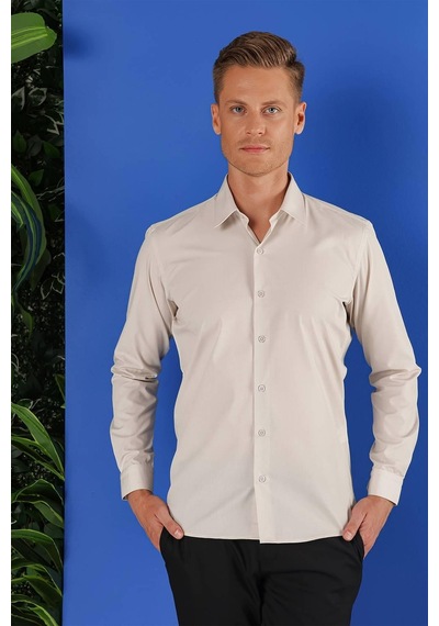 Efor Gk 683 Slim Fit Kum Beji Klasik Gömlek Bej