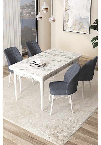 Canisa Concept Arp Serisi Doğal Ahşap Ayaklı Sabit Beyaz Mermer Desen Mutfak Masası Takımı 4 Adet Füme Sandalyeli Masa Beyaz/ Sandalyeler Füme Canisa Concept Arp Serisi Doğal Ahşap Ayaklı Sabit Beyaz Mermer Desen Mutfak Masası Takımı 4 Adet Füme Sandalyeli Masa Beyaz/ Sandalyeler Füme