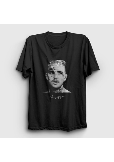 Presmono Unisex Portrait Lil Peep T-shirt Siyah