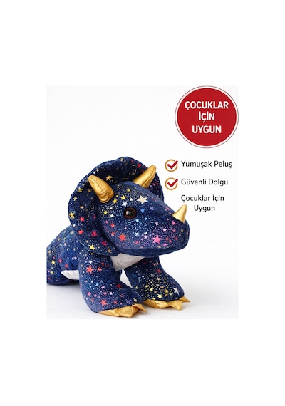 Yıldız Desenli Triceratops Peluş Oyuncak 35 Cm Yumuşak Büyük Dinozor Kız Çocuk Hediyesi
