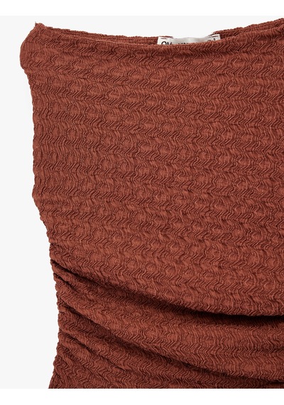 Koton Asimetrik Yaka Kolsuz Slim Fit Drapeli Bluz Kahverengi 6sal30003ık Kahve