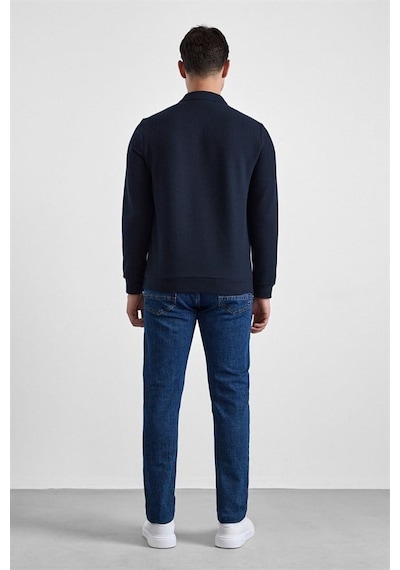 Süvari Lacivert Regular Düz Fermuarlı Polo Yaka Sweatshirt Sw2013700028-m09
