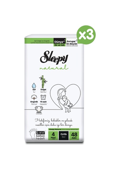Sleepy Natural Avantajlı Paket Bebek Bezi 4 Numara Maxi 144 Adet 3'lü