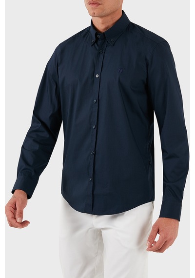 Boss Pamuklu Slim Fit Düğmeli Yaka Uzun Kollu Gömlek Erkek Gömlek 50545227 404 Lacivert