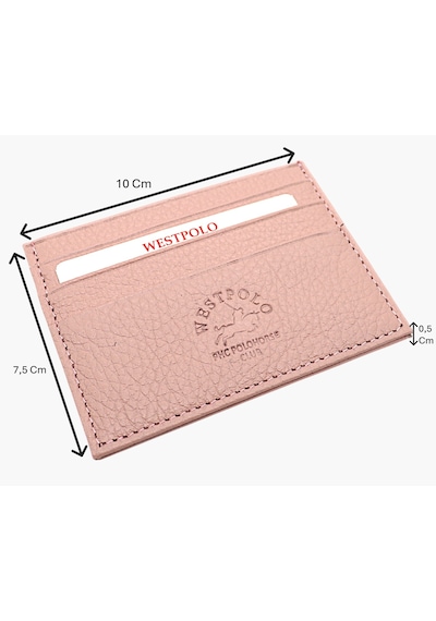 Westpolo Hakiki Deri Slim İnce Unisex Kartlık - Pudra Pudra