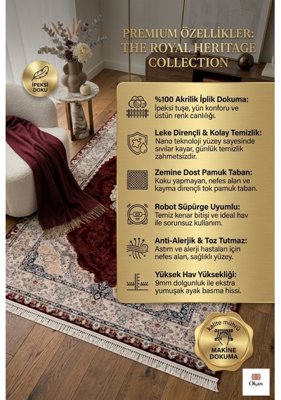 Prestige Exclusive: Sanat Eseri Dokusunda Bordo Madalyon Salon Halısı - Robot Dostu