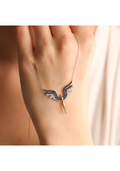 14 Ayar Altın Angel Kolye Blue Topaz