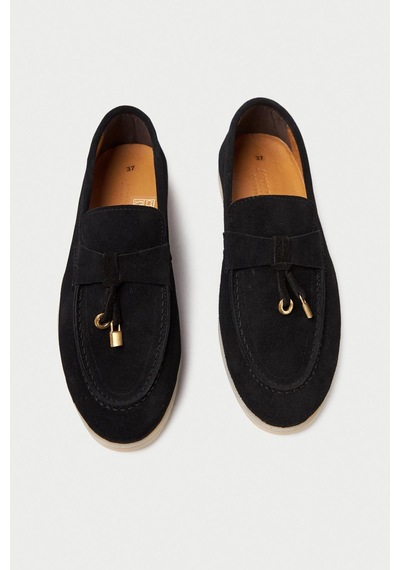 Mubiano Hakiki Deri Collection Kadın Süet Loafer & Babet Siyah -mckry1410-s Siyah