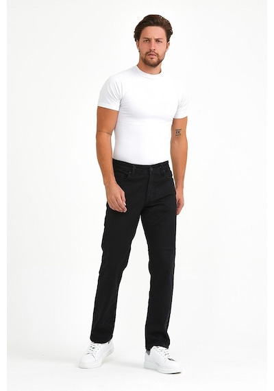 Vikingsjeans Normal Kesim Fermuarlı Geniş Paça Yüksek Bel Siyah Baba Örme Kumaş Kot Pantolon Siyah
