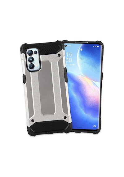 Noktaks - Oppo Reno 5 Pro 5g Uyumlu - Kılıf Çift Katman Zırh Tank Crash Military Kapak - Gri