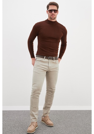 Fullamoda Basic Dik Yaka Regular Fit Triko Kazak Kahve