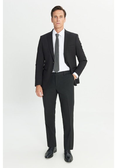 AC&Co / Altınyıldız Classics  Erkek Sıyah Ekstra Slim Fit Dar Kesim Kırlangıç Yaka Takım Elbise Siyah