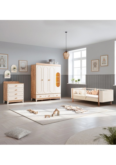 Soft Meşe Çocuk Odası Takımı, Soft Meşe 4 Kapaklı Dolap, Şifonyer, Perla Karyola Beyaz Soft Meşe Çocuk Odası Takımı, Soft Meşe 4 Kapaklı Dolap, Şifonyer, Perla Karyola Beyaz