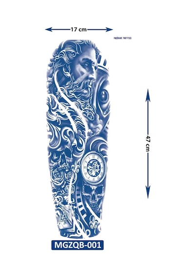 Zeus 3 Hafta Kalıcı Tam Kol Bacak Kaplama Yapıştırma Geçici Dövme 47 Cm