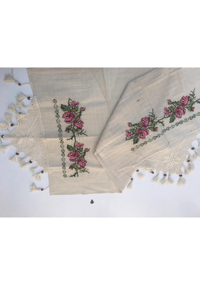 Bodrum Buldan Keten Kumaş Kanaviçeli Runner (60X150)